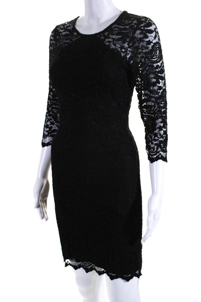 Gilber Gilmore Womens Open Back Lace 3/4 Sleeve Midi Sheath Dress Black Size 4