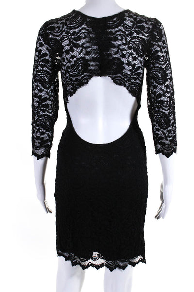 Gilber Gilmore Womens Open Back Lace 3/4 Sleeve Midi Sheath Dress Black Size 4