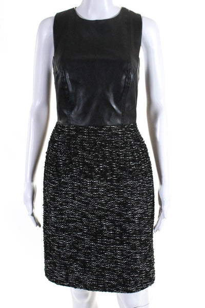 Raya Bisharat Womens Metallic Tweed Faux Leather Sheath Dress Black Size 4