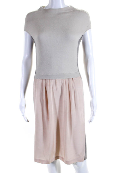 Philosophy di Alberta Ferretti Womens Knit Satin Sheath Dress Beige Pink Size 4