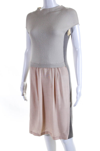 Philosophy di Alberta Ferretti Womens Knit Satin Sheath Dress Beige Pink Size 4