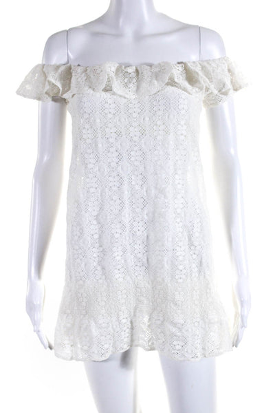 Ralph Lauren Blue Label Womens Off Shoulder Lace Mini Shift Dress White Medium