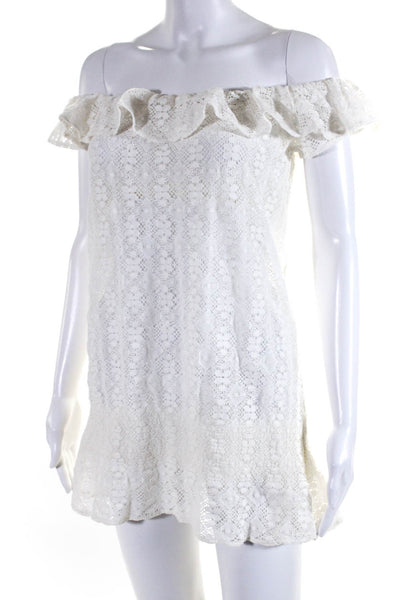 Ralph Lauren Blue Label Womens Off Shoulder Lace Mini Shift Dress White Medium