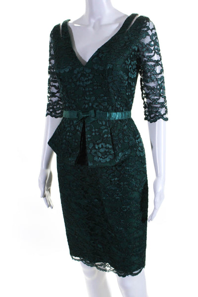 Elizabeth Kennedy Womens Half Sleeve Lace V Neck Sheath Dress Green Size 4