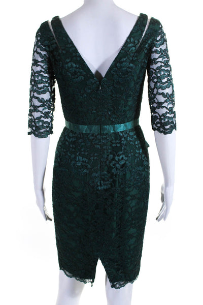 Elizabeth Kennedy Womens Half Sleeve Lace V Neck Sheath Dress Green Size 4