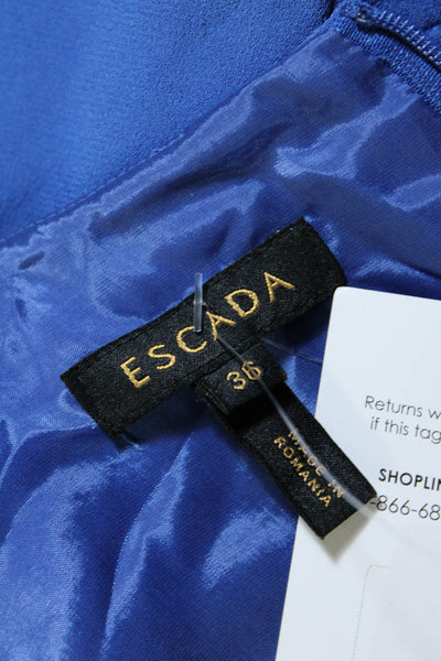 Escada Womens Short Sleeve Ruffle Crew Neck Sheath Dress Blue Size EU 36