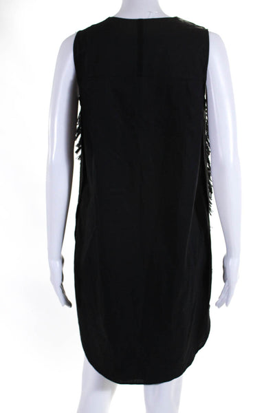 10 Crosby Derek Lam Womens Fringe Poplin V Neck Shift Dress Black Size 4