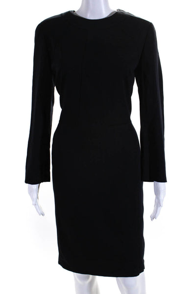 Louis Feraud Womens Long Sleeve Crew Neck Sheath Dress Navy Blue Wool Size FR 42