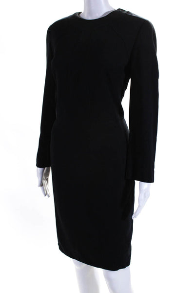 Louis Feraud Womens Long Sleeve Crew Neck Sheath Dress Navy Blue Wool Size FR 42