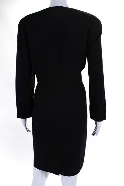 Louis Feraud Womens Long Sleeve Crew Neck Sheath Dress Navy Blue Wool Size FR 42