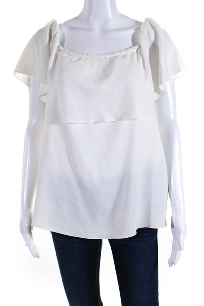 7 For All Mankind Womens Elastic Off Shoulder Sleeveless Top Blouse White Large