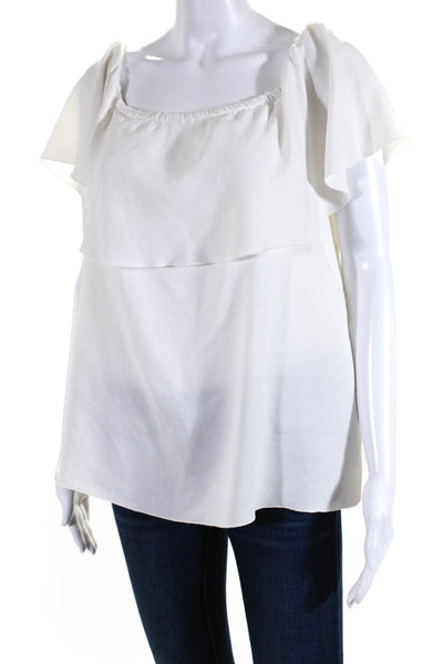 7 For All Mankind Womens Elastic Off Shoulder Sleeveless Top Blouse White Large