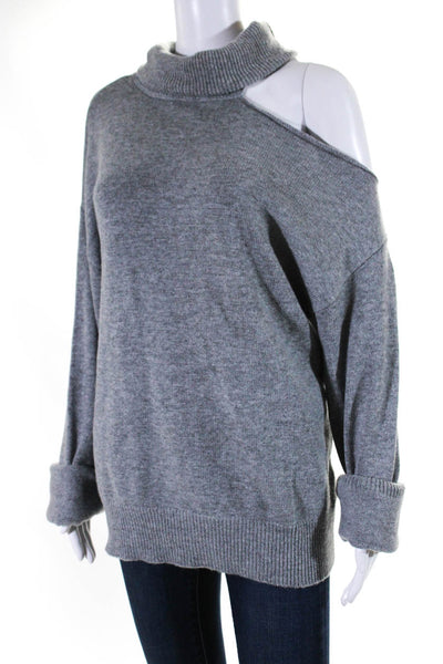 Paige Womens Cold Shoulder Turtleneck Oversize Sweater Gray Size Medium