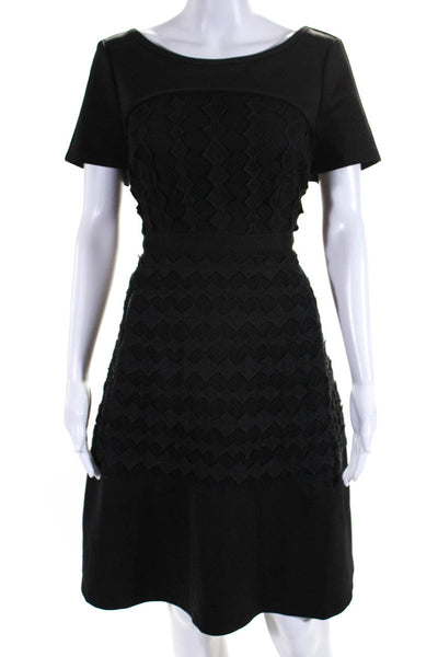 Tracy Reese Womens Short Sleeve Neoprene Lace Skater A Line Dress Black Size 10