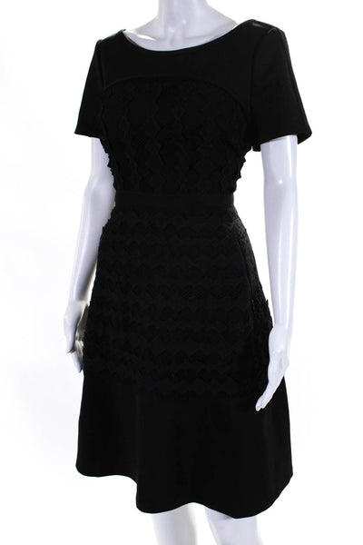 Tracy Reese Womens Short Sleeve Neoprene Lace Skater A Line Dress Black Size 10