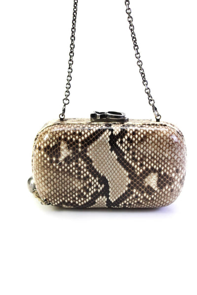 Corto Moltedo Womens Snake Embossed Tassel Clutch Handbag Brown Leather