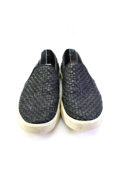 Vince Womens Slip On Woven Leather Low Top Sneakers Black Size 7M