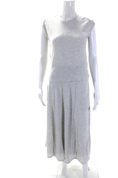 Zara Womens Metallic Knit Sleeveless Blouse Top + Maxi Skirt Set Gray Size S
