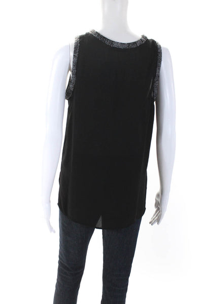 Lola & Sophie Womens Sleeveless Gathered Tweed Trim Tank Blouse Black Size XS