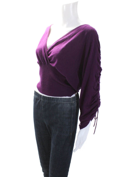 Missoni Womens Cashmere + Silk V-Neck Long Sleeve Knit Blouse Top Purple Size 6