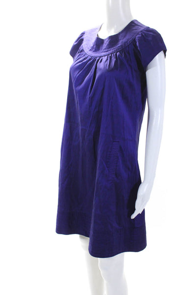 Calypso Christiane Celle Womens Silk Short Sleeve Midi Dress Purple Size M