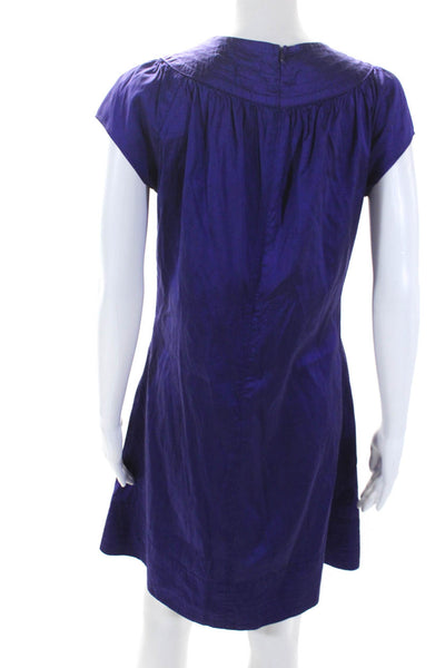 Calypso Christiane Celle Womens Silk Short Sleeve Midi Dress Purple Size M