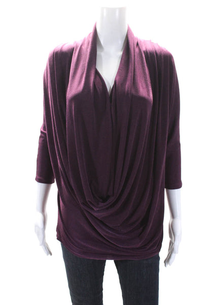 Alice + Olivia Womens Purple V-Neck Drape Detail Dolman Blouse Top Size XS