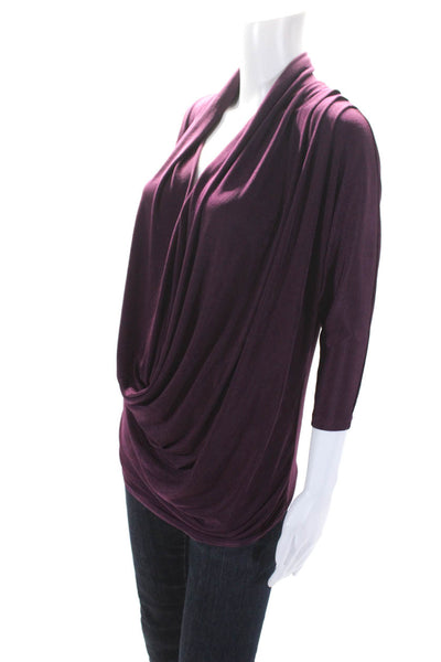 Alice + Olivia Womens Purple V-Neck Drape Detail Dolman Blouse Top Size XS