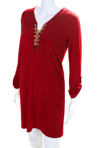 Michael Michael Kors Womens Red Lace Up Long Sleeve A-Line Dress Size XS