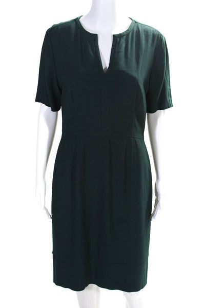 Boss Hugo Boss Womens Back Zip Short Sleeve V Neck Sheath Dress Green Size 6