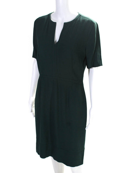 Boss Hugo Boss Womens Back Zip Short Sleeve V Neck Sheath Dress Green Size 6