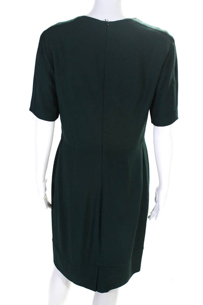 Boss Hugo Boss Womens Back Zip Short Sleeve V Neck Sheath Dress Green Size 6