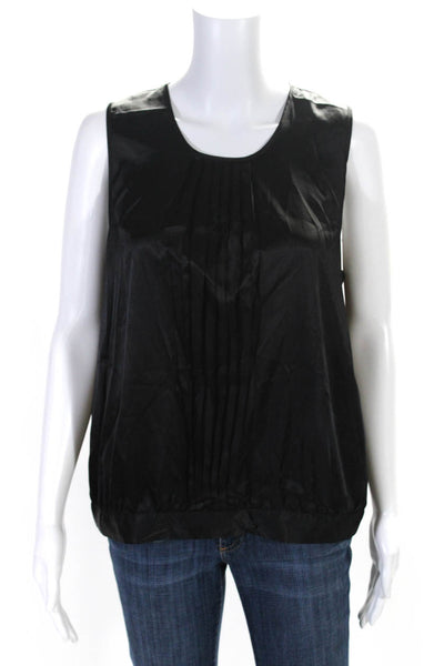 BCBGMAXAZRIA Womens Sleeveless Crew Neck Satin Top Black Size Large