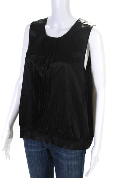 BCBGMAXAZRIA Womens Sleeveless Crew Neck Satin Top Black Size Large