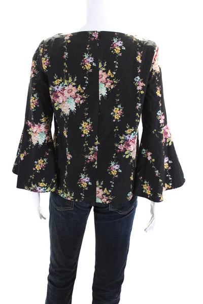 Alice + Olivia Womens Floral Print Long Sleeves Blouse Black Cotton Size Small