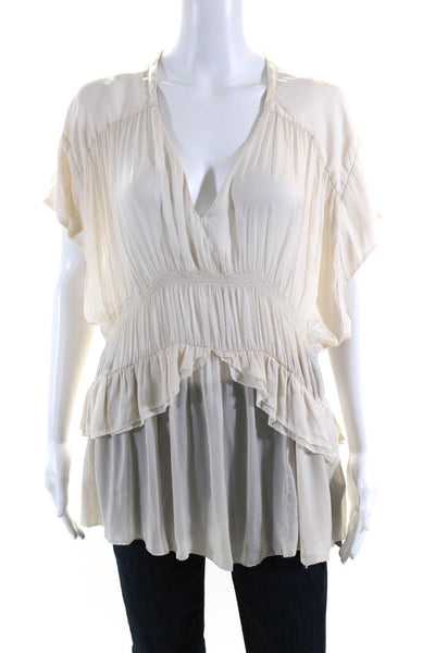 IRO Womens V Neck Short Sleeves Tiered Gisele Blouse White Size EUR 40