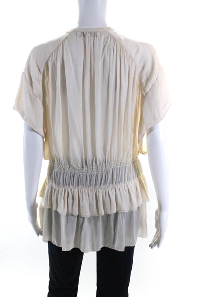 IRO Womens V Neck Short Sleeves Tiered Gisele Blouse White Size EUR 40