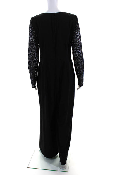 BCBG Max Azria Womens Lace V Neck Long Sleeves Wide Leg Jumpsuit Black Size 10