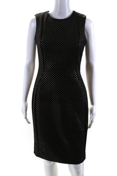 Calvin Klein Womens Geometric Print Sleeves Pencil Dress Black Gold Size 4