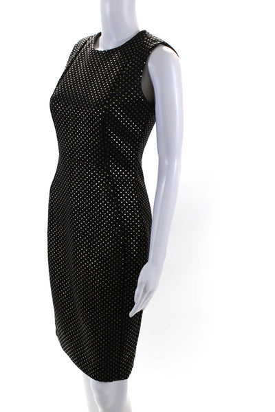 Calvin Klein Womens Geometric Print Sleeves Pencil Dress Black Gold Size 4