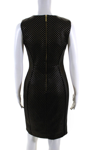 Calvin Klein Womens Geometric Print Sleeves Pencil Dress Black Gold Size 4