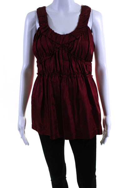 Robert Rodriguez Womens Red Silk Scoop Neck Ruffle Sleeveless Blouse Size 2