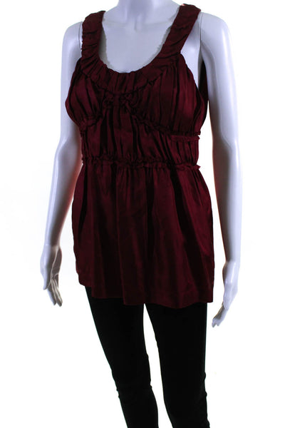 Robert Rodriguez Womens Red Silk Scoop Neck Ruffle Sleeveless Blouse Size 2