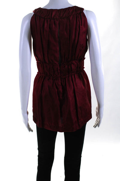 Robert Rodriguez Womens Red Silk Scoop Neck Ruffle Sleeveless Blouse Size 2