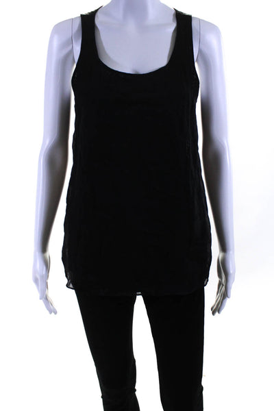 Alice + Olivia Womens Scoop Neck Sheer Overlay Sequin Silk Tank Top Black Small