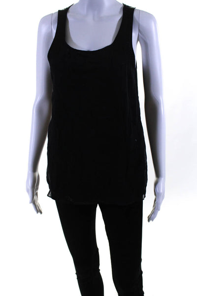 Alice + Olivia Womens Scoop Neck Sheer Overlay Sequin Silk Tank Top Black Small