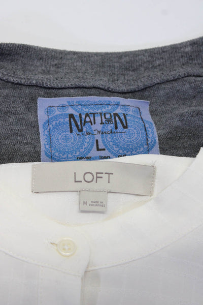 Loft Nation LTD Womens Crew Neck Sweater Button Up Blouse Medium Large Lot 2