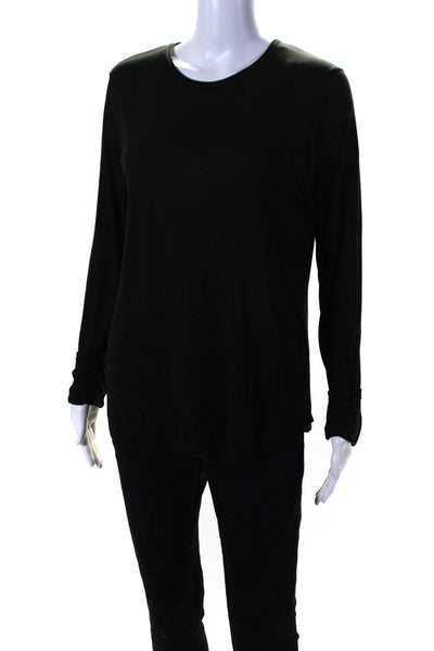 Vince Womens Crew Neck Thin Knit Inverted Pleat Sweater Black Size Large