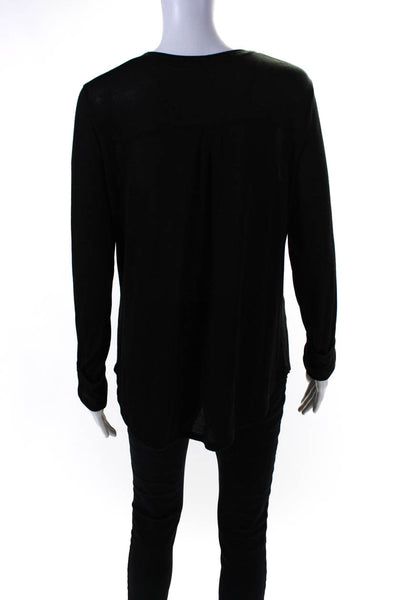 Vince Womens Crew Neck Thin Knit Inverted Pleat Sweater Black Size Large