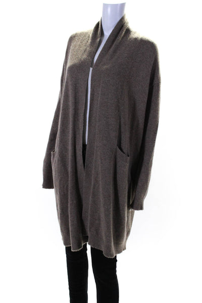 Vince Womens Long Open Front Waterfall Cardigan Sweater Brown Cashmere Small